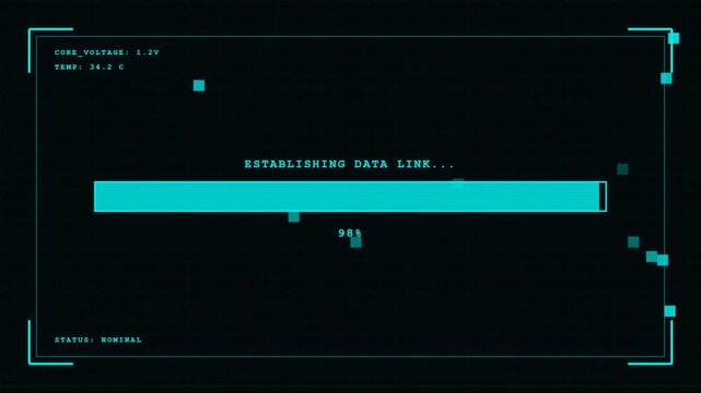 Futuristic Digital Interface with Loading Progress Bar for Data Link Connection and HUD Elements