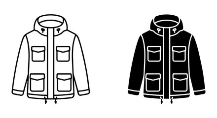 Outdoor Jacket Icons, Winter Parka Vector Graphics, Casual Apparel Symbols, Warm Clothing Illustrations © md