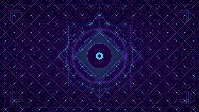 Abstract Dark Purple Geometric Pattern with Technical Blueprint Elements and Crosshatch Texture on Royal Velvet Background for Motion Graphics and Video Production Projects