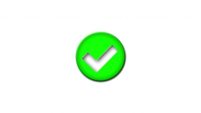 4K green button with check mark icon animation, representing agreement or approval symbol on alpha channel.