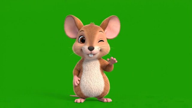 A cute original cartoon mouse character with soft rounded features, large expressive eyes, tiny ears, a friendly smile, and charming playful personality stands centered against a perfectly uniform bri
