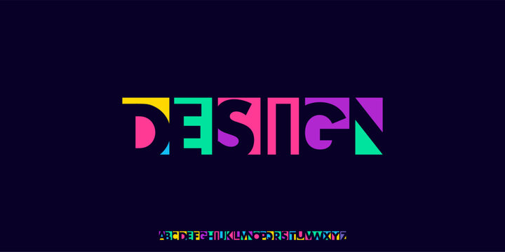 colorful abstract alphabet, bold playful letters, geometric modular font with vibrant display feel, creative logo branding, modern poster headline, artistic typographic identity. Vector typeset