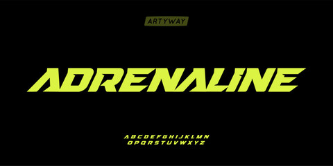 Fototapeta premium sporty italic alphabet, wide bold font for powerful dynamic lettering, swift automotive logo, energetic daring headline, car racing branding. Vector typeset.