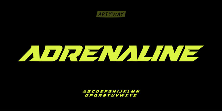 sporty italic alphabet, wide bold font for powerful dynamic lettering, swift automotive logo, energetic daring headline, car racing branding. Vector typeset.