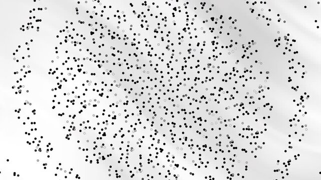 White background featuring an artistic digital abstract pattern of numerous scattered dots.