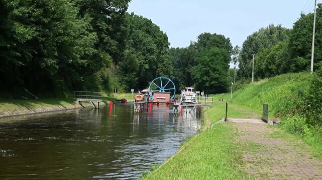 Elbląg Canal, Poland -  a unique boat lift on the canal in Warmian-Masurian Voivodeship. Canal was opened on the 29 October 1860 and was named one of the Seven Wonders of Poland