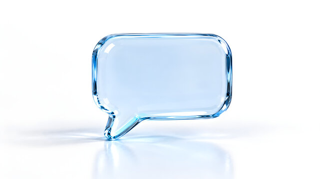 3d render of a glossy blue glass speech bubble icon isolated on white background
