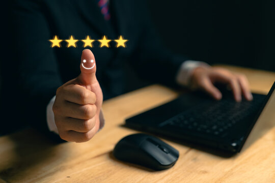 Satisfaction scoring concept after receiving service. Scoring for employees. Online evaluation. Very satisfied.