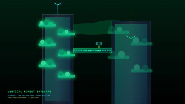 Futuristic Sustainable Vertical Forest Skyscraper Concept with Green Technology Eco Architecture