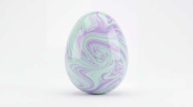 Glossy Pastel Mint and Purple Swirl Easter Egg Isolated on White