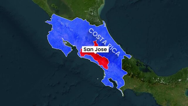 Animated map animation highlighting San Jos&eacute; in Costa Rica