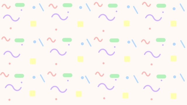 Abstract Memphis Seamless Pattern Background with Pastel Geometric Shapes Scrolling Animation