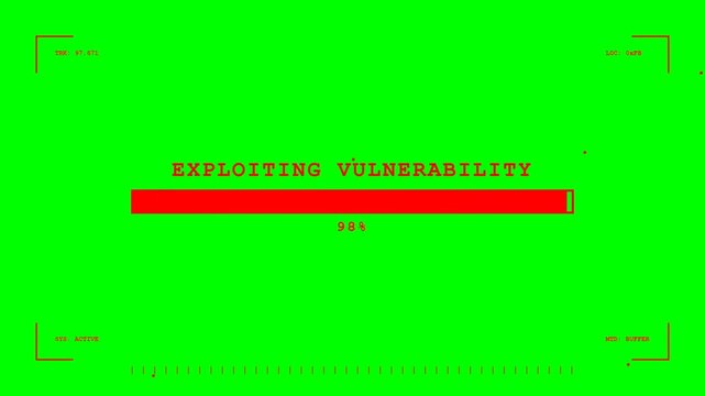Exploiting Vulnerability Cyber Attack Progress Bar with Red Text on Green Screen Chroma Key Interface