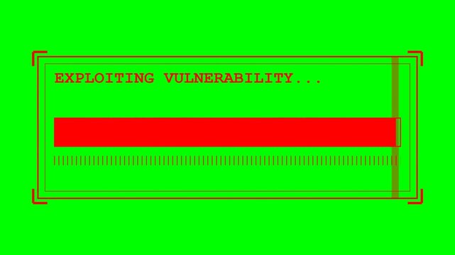 Cyber Attack Simulation with Red Progress Bar Exploiting Vulnerability Text on Green Screen Background