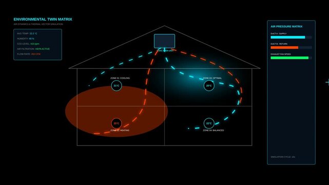 Digital Environmental Twin Matrix Dashboard Visualizing Complex HVAC Air Flow Control Systems