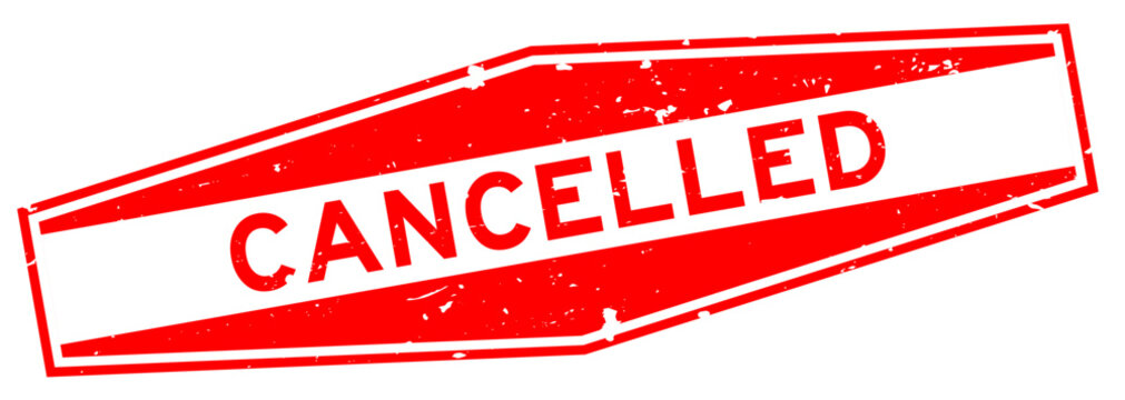 Grunge red cancelled word hexagon rubber seal stamp on white background