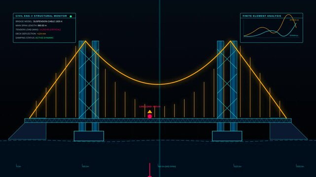 Digital Suspension Bridge Structural Monitoring System Interface Animation with Load Analysis
