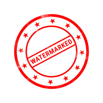 Red watermarked rubber stamp icon, circular postmark graphic with stars, security and copyright verification symbol