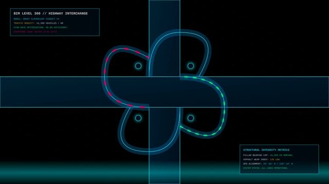 Futuristic Digital Highway Interchange Infrastructure Data Visualization Interface HUD Overlay