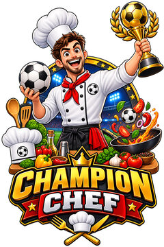 Champion Chef Soccer Mascot, soccer mascot, chef mascot, football mascot, soccer character, chef character, sports mascot, soccer chef, football chef, champion, winner, cooking, chef, culinary, sports