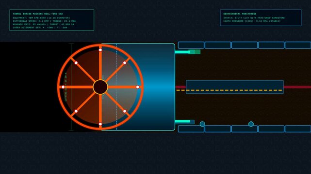 Tunnel Boring Machine Realtime Monitoring Dashboard Animation Showing Geotechnical Excavation Process