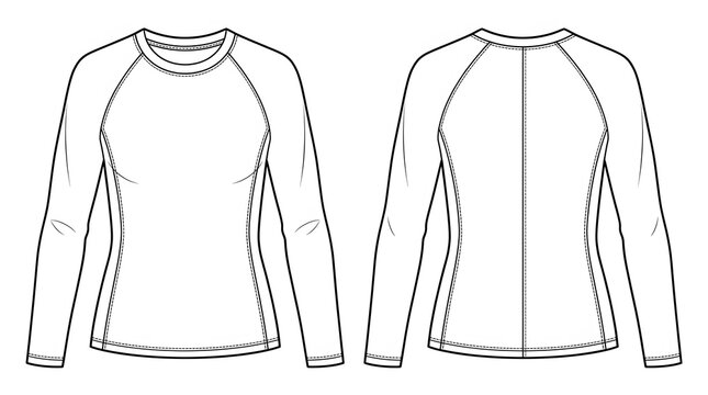 Womens Long Sleeve Rash Guard Technical Fashion Flat Sketch