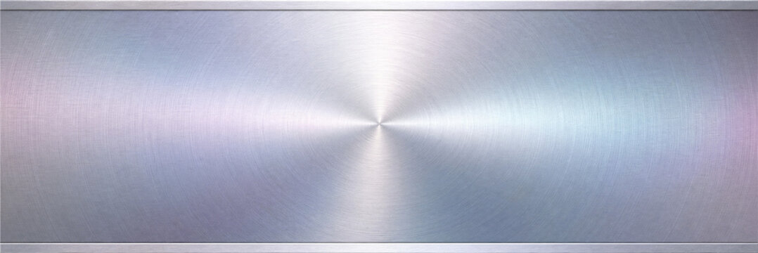 Brushed metal texture background, iridescent steel surface with radial reflection, metallic silver plate for industrial design