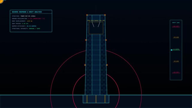Digital Seismic Response and Structural Drift Analysis of a Tall Skyscraper Tower Model Simulation
