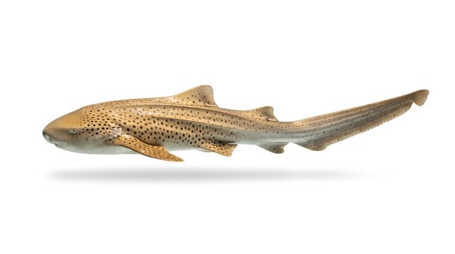 Full length side view of a leopard shark isolated on white background.