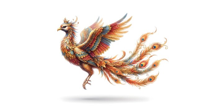 Vibrant Watercolor Illustration of a Mythical Phoenix Bird in Flight.