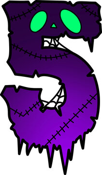 Spooky Purple Number 5 Halloween Illustration