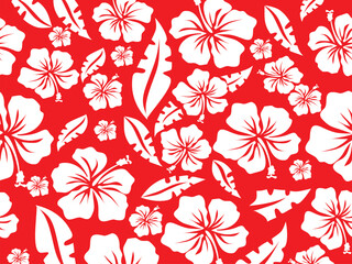 Hand drawn tropical Hawaiian floral vector seamless pattern. Summer jungle foliage background for swimwear, print design, and home decor. © Anusorn