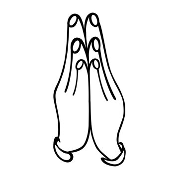 Praying hands line art doodle icon isolated on transparent background