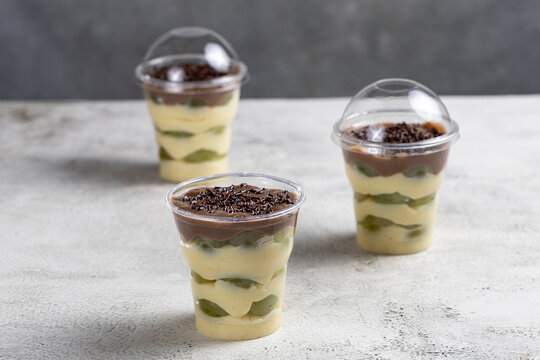 Brazilian Grape Dessert with Cream and Chocolate in Transparent Cups