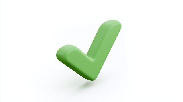 A green 3D checkmark icon is isolated on white background. Perfect for success, task completion, and approval concepts.