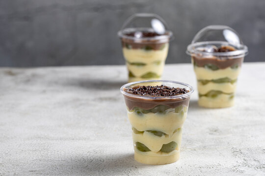 Brazilian Grape Dessert with Cream and Chocolate in Transparent Cups