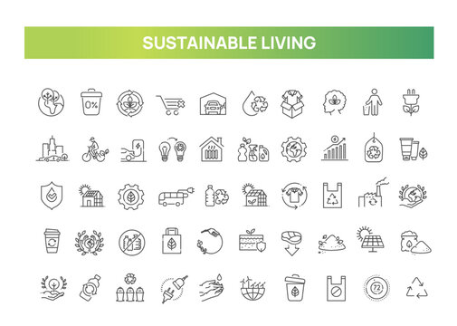 Sustainability, environmental line flat symbols
