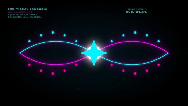 Digital Gene Therapy Sequencing Animation Displaying DNA Analysis Data on Futuristic Dark Background