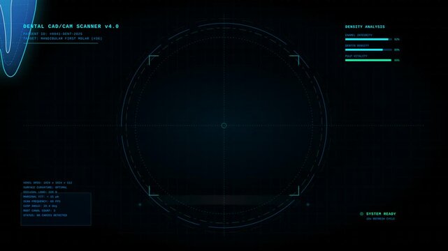 Futuristic Dental Scan Interface Display for Digital Dentistry and Medical Analysis Technology UI