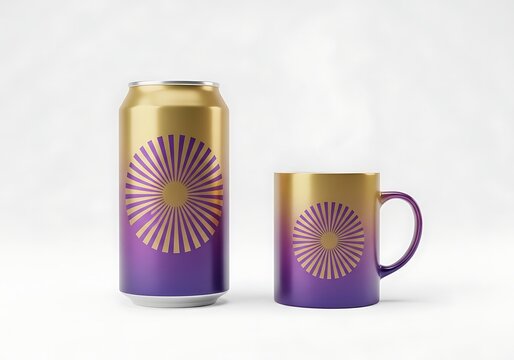 Gradient mug and can with sunburst design