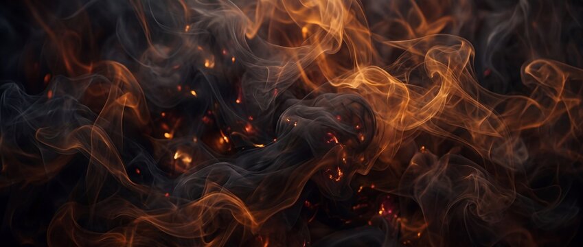 Cleaned spooky smoky gradient texture featuring dense layers of black charcoal haze blending into burnt orange deep burgundy and soft vapor