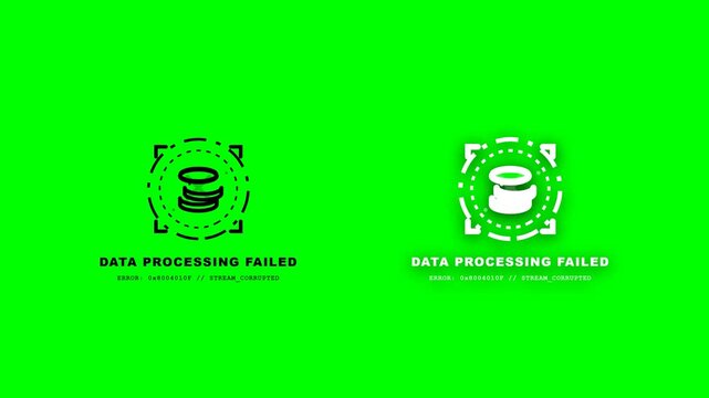 Data Processing Failed Error Stream Corrupted Database Green Screen Animation Technology Digital Overlay.