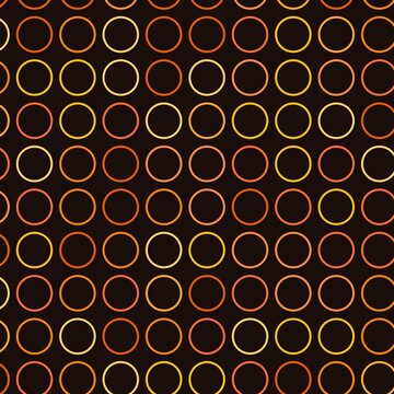 A vibrant grid of multicolored circular dots arranged on a solid black background. Each colorful circle features a subtle inner ring, creating a repetitive geometric pattern.