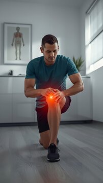 Man squatting with sports ball in gym