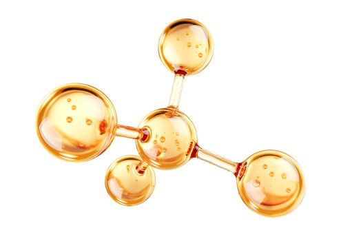 Gold oil molecule isolated - Abstract molecular structure for luxury cosmetic products. 3d illustration