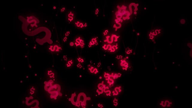 Glowing red dollar currency symbols moving forward into tunnel