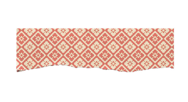 Torn paper strip with japanese floral pattern isolated on transparent background