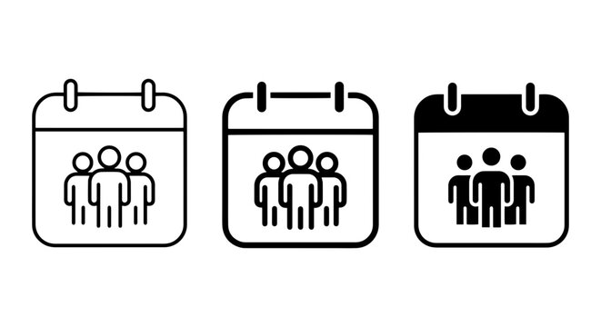 Calendar Icons with People Silhouettes, Teamwork and Scheduling Vector Graphics