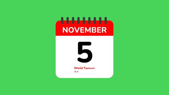 World Tsunami Awareness Day November 5th Calendar Countdown Event Animation