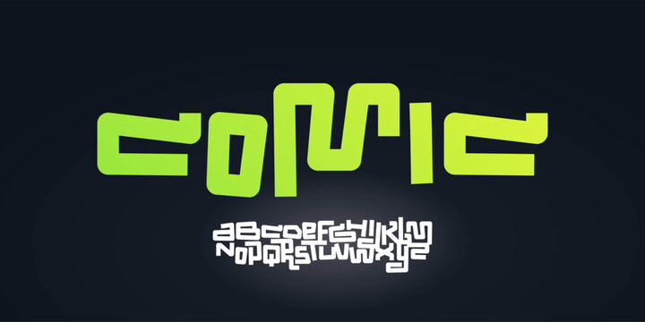 Comic Fun Playful Font Geometric Logo Alphabet Cool Cartoon Letter Set Modern Typography, Creative Typographic Design for Comics Title Text, Typo Poster Headline. Music Fest Fonts. Vector Typeface